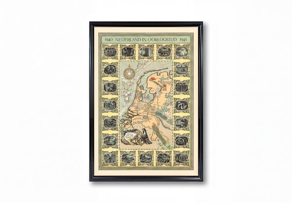 The image is a framed vintage map of the Netherlands in 1941, depicting various landmarks and locations within the country.