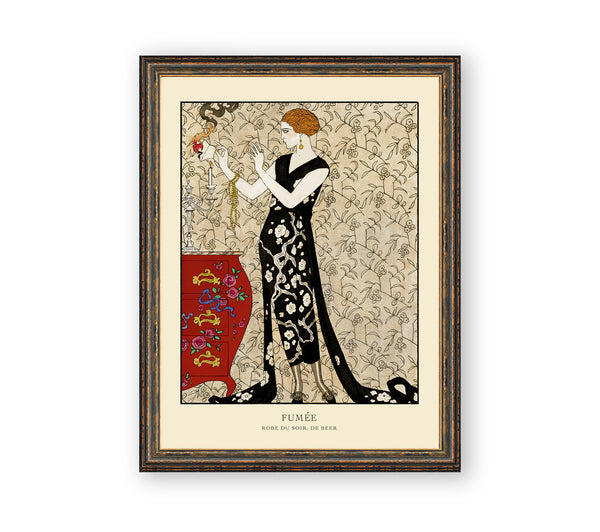 a painting of a woman in a black dress